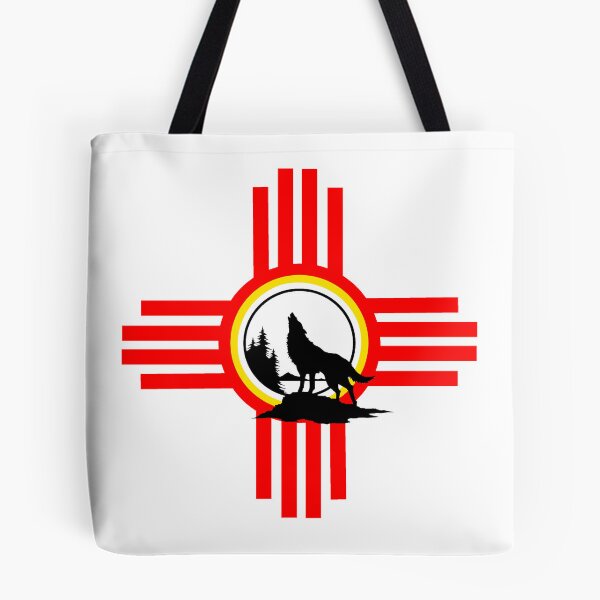 Item preview, Red Zia with Yellow center and silhouette Wolf howling at the moon designed and sold by mamotimo.