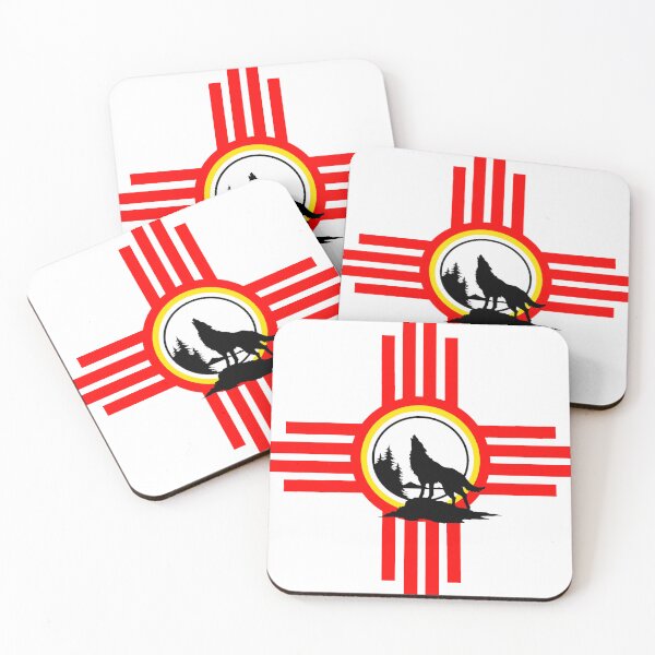 Item preview, Red Zia with Yellow center and silhouette Wolf howling at the moon designed and sold by mamotimo.