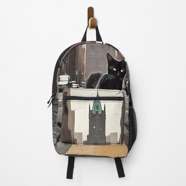Item preview, Digital art, Black Cat walking down a street in the city Sticker designed and sold by MeatLuvers.