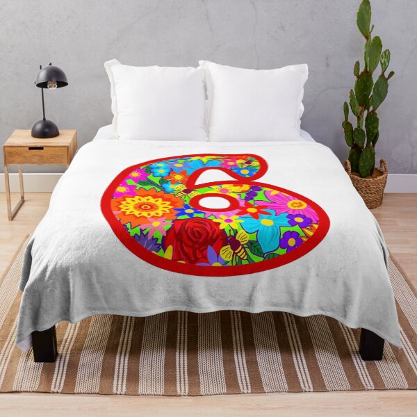 Item preview, Red Psychedelic Floral Number 6 | Colorful Birthday Art designed and sold by Vividality.