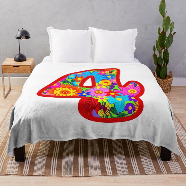 Item preview, Red Psychedelic Floral Number 4 | Colorful Birthday Art designed and sold by Vividality.