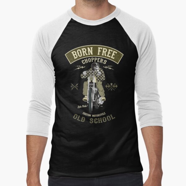 Born Free - Custom Motorcycle Baseball ¾ Sleeve T-Shirt