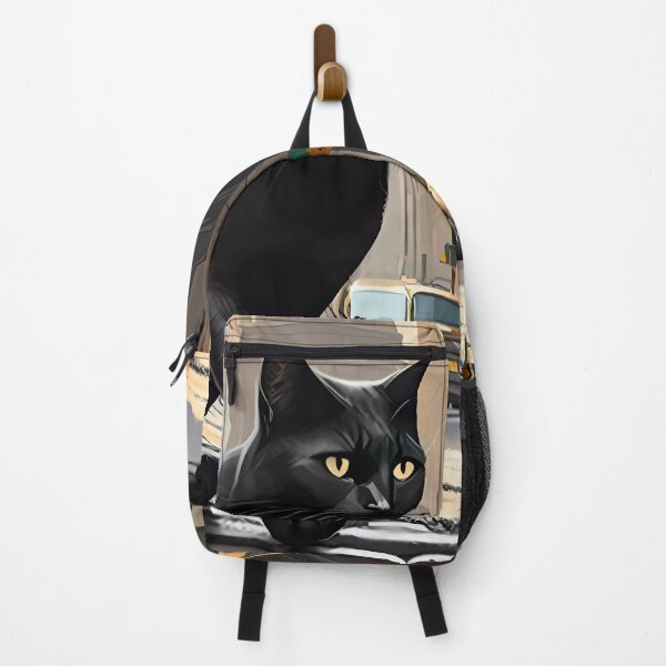 Item preview, Black Cat walking down a street in the city Sticker designed and sold by MeatLuvers.