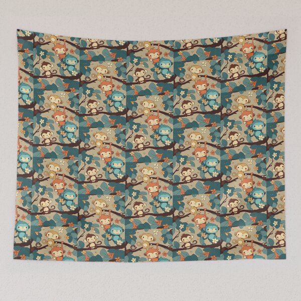Item preview, Colorful cute monkeys Pattern designed and sold by CutePatternsRB.