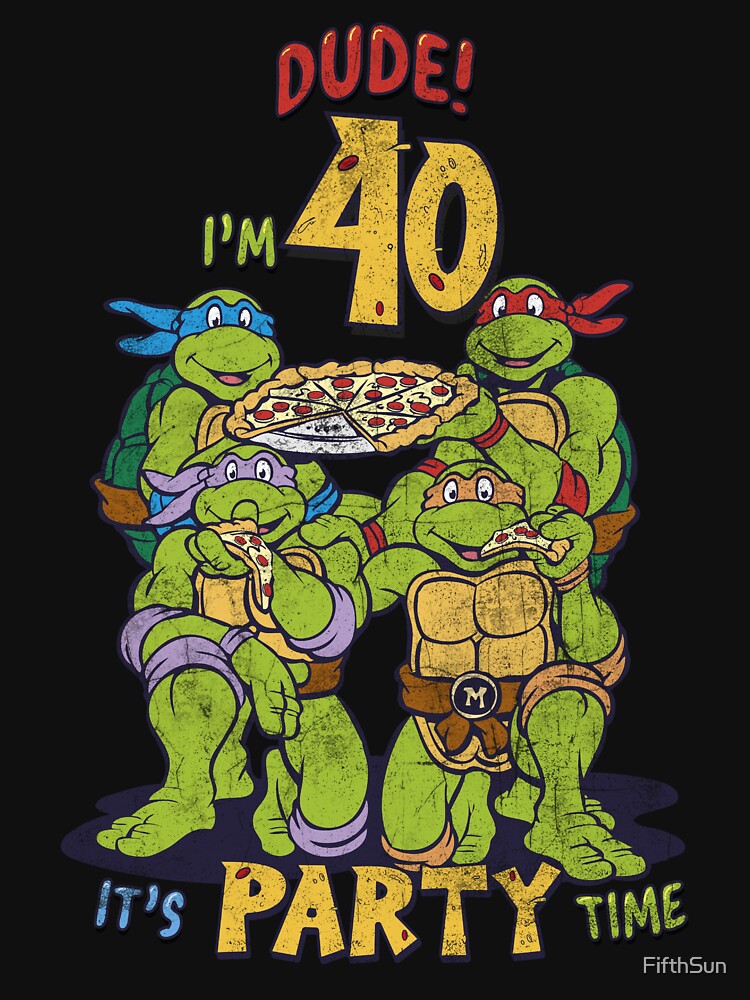 Men's Teenage Mutant Ninja Turtles 40th Birthday Pizza Party T-Shirt - Black - Small