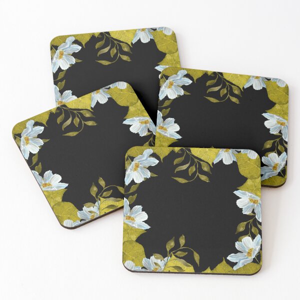 Artikelvorschau, Frame square daisy leaves liana watercolor sketch black entworfen und verkauft von Yana Mustafina | Boho Soulful Designs.