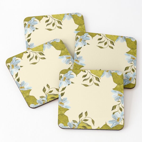 Aperçu de l'œuvre Frame square daisy leaves liana watercolor sketch beige créée et vendue par Yana Mustafina | Boho Soulful Designs.