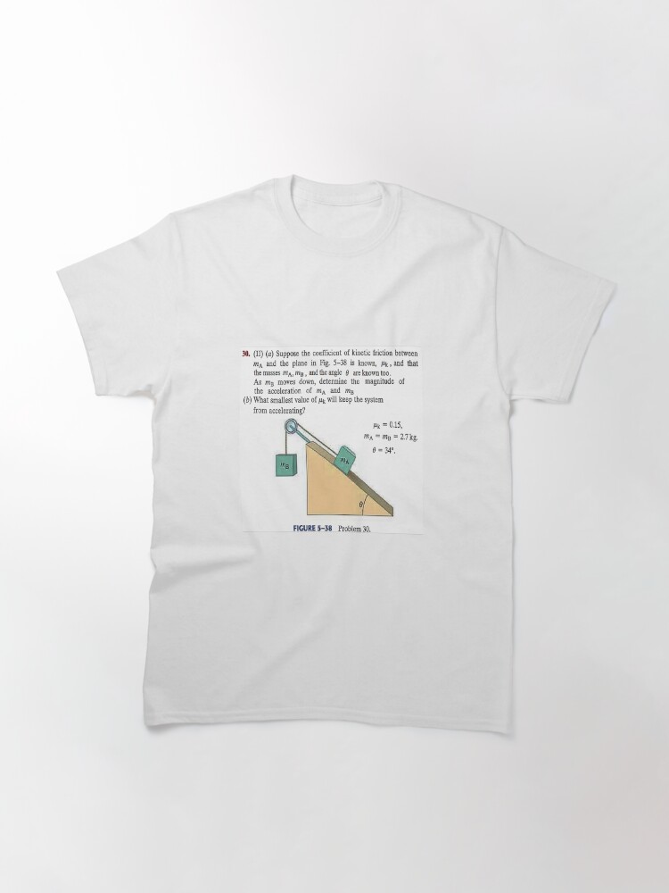 Alternate view of Physics problem: Suppose the coefficient of kinetic friction between the mass and the plane is known. #Physics #Education #PhysicsEducation, Classic T-Shirt