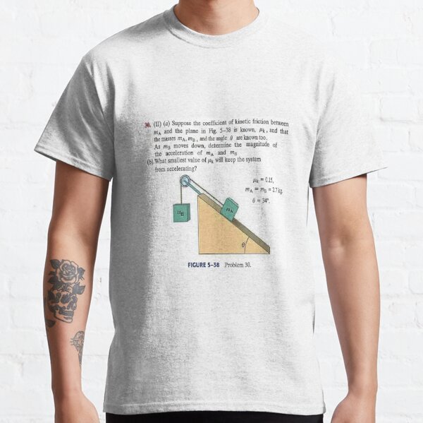 Physics problem: Suppose the coefficient of kinetic friction between the mass and the plane is known. #Physics #Education #PhysicsEducation,  Classic T-Shirt