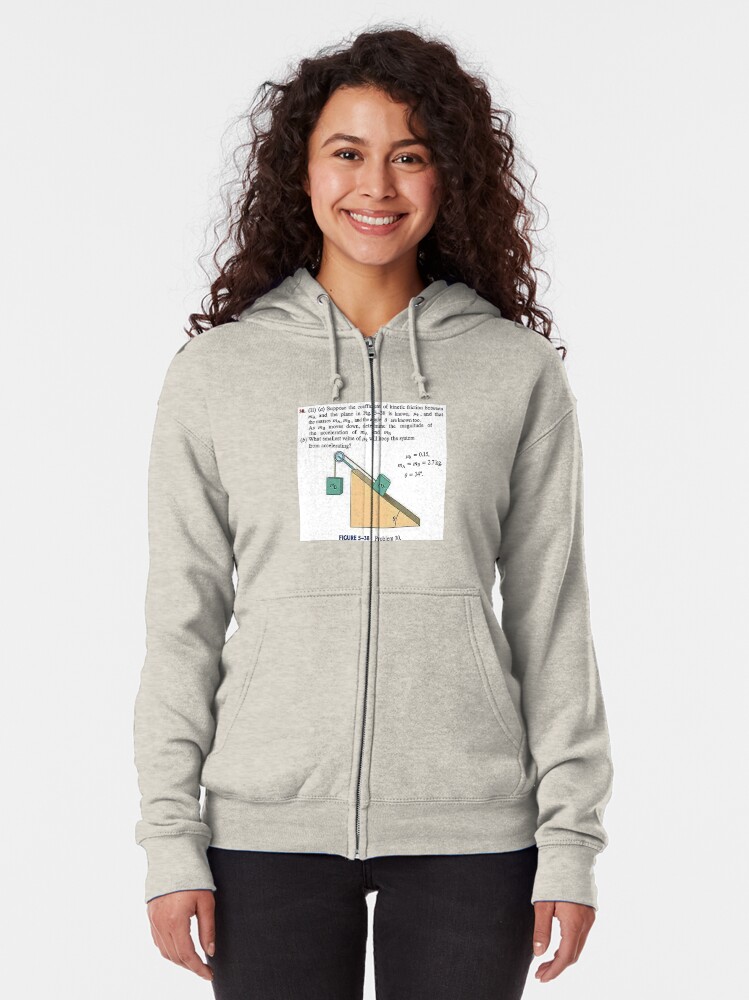 Alternate view of Physics problem: Suppose the coefficient of kinetic friction between the mass and the plane is known. #Physics #Education #PhysicsEducation, Zipped Hoodie