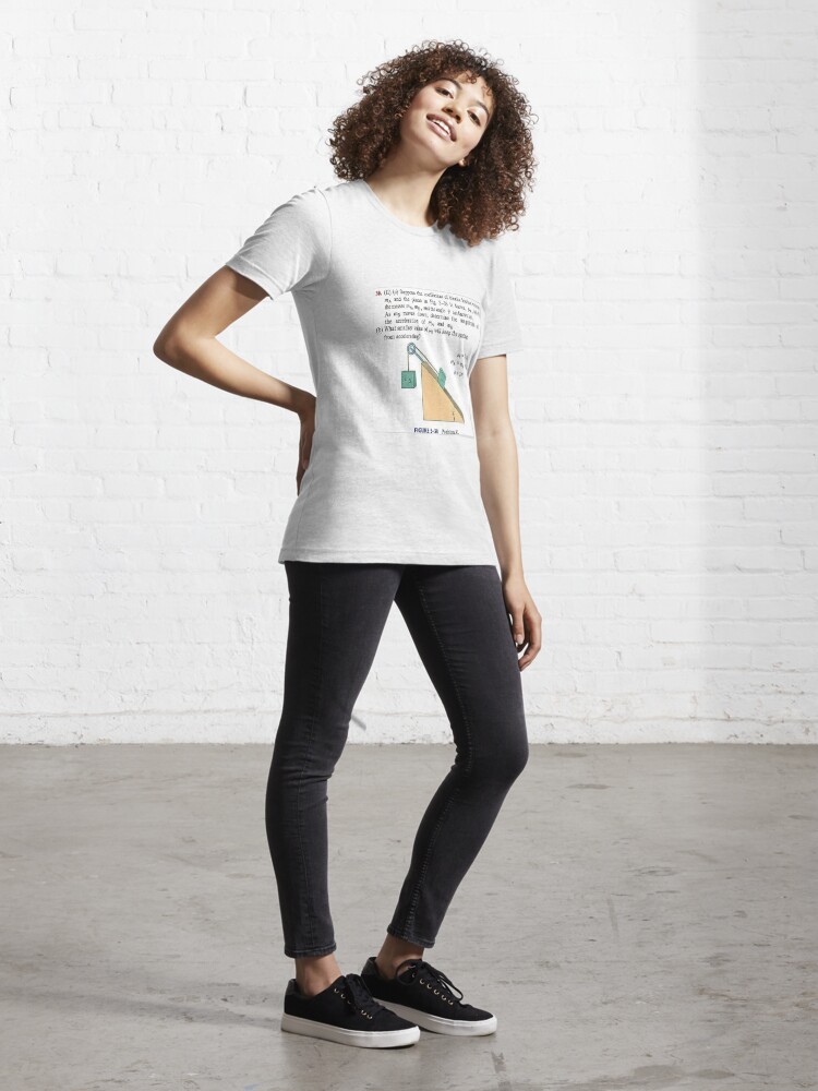 Alternate view of Physics problem: Suppose the coefficient of kinetic friction between the mass and the plane is known. #Physics #Education #PhysicsEducation, Essential T-Shirt