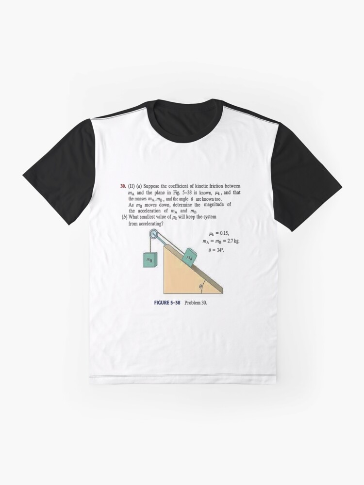 Alternate view of Physics problem: Suppose the coefficient of kinetic friction between the mass and the plane is known. #Physics #Education #PhysicsEducation, Graphic T-Shirt