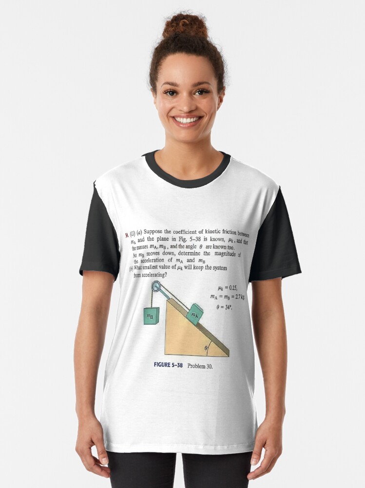 Alternate view of Physics problem: Suppose the coefficient of kinetic friction between the mass and the plane is known. #Physics #Education #PhysicsEducation, Graphic T-Shirt