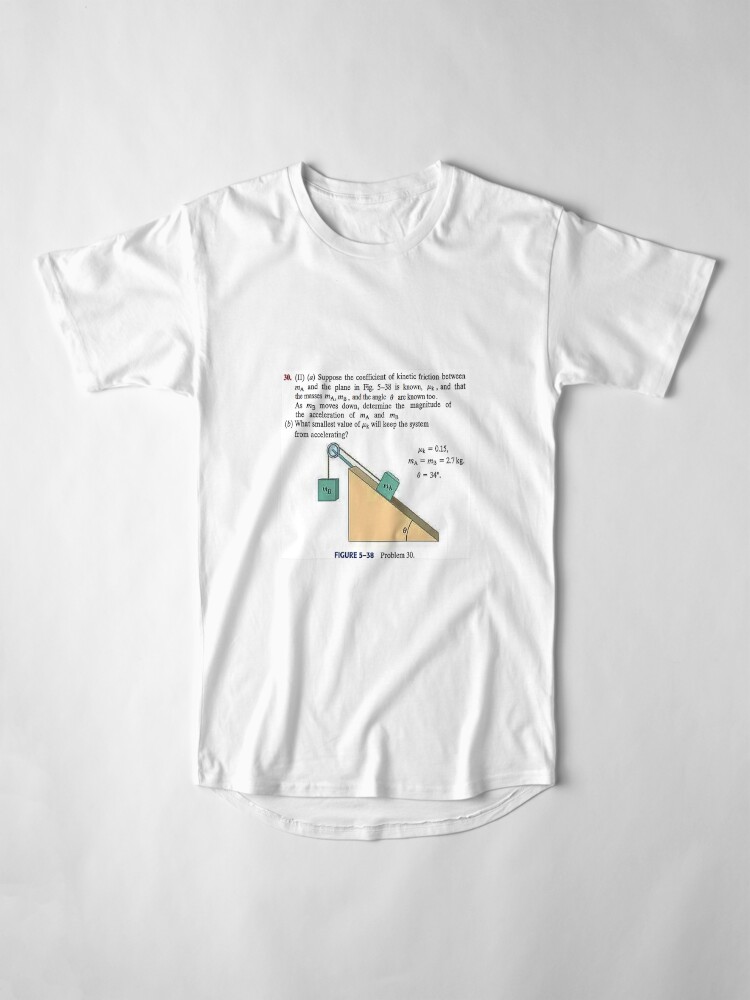 Alternate view of Physics problem: Suppose the coefficient of kinetic friction between the mass and the plane is known. #Physics #Education #PhysicsEducation, Long T-Shirt