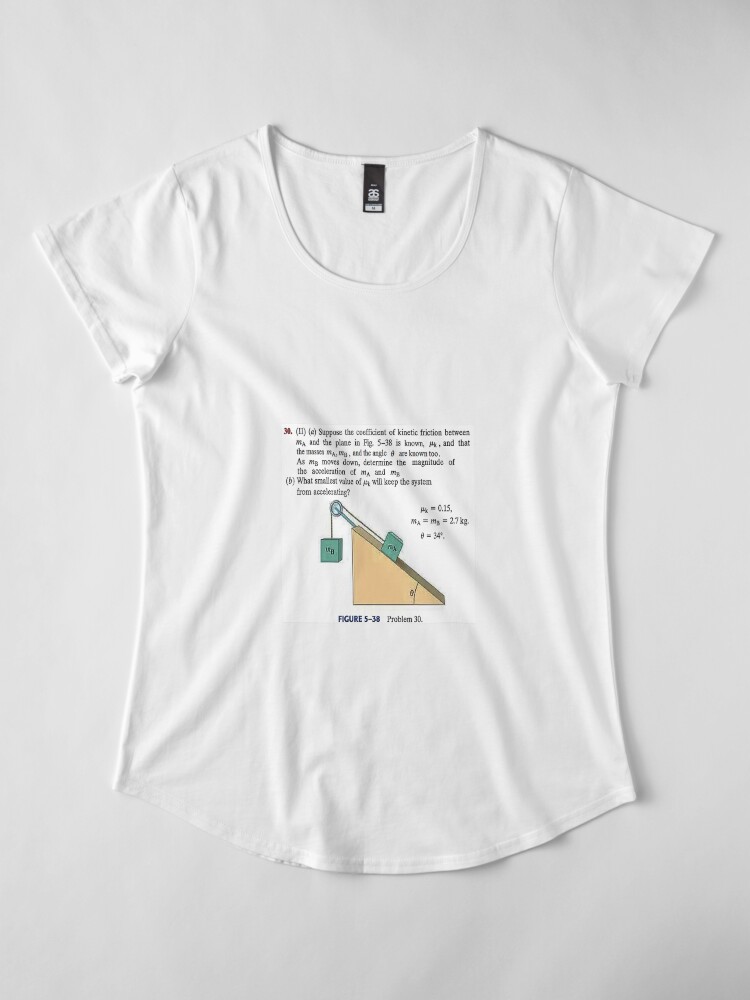 Alternate view of Physics problem: Suppose the coefficient of kinetic friction between the mass and the plane is known. #Physics #Education #PhysicsEducation, Premium Scoop T-Shirt
