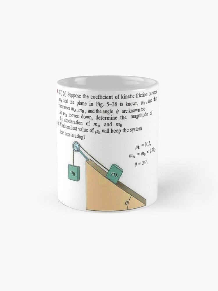 Alternate view of Physics problem: Suppose the coefficient of kinetic friction between the mass and the plane is known. #Physics #Education #PhysicsEducation, Mug