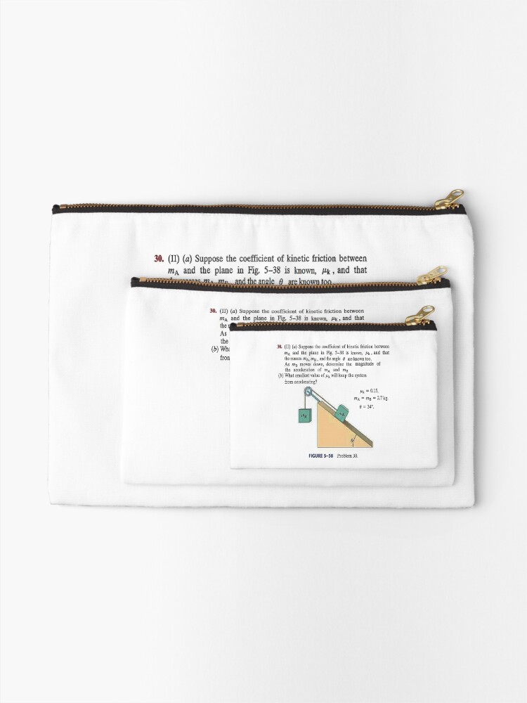 Alternate view of Physics problem: Suppose the coefficient of kinetic friction between the mass and the plane is known. #Physics #Education #PhysicsEducation, Zipper Pouch