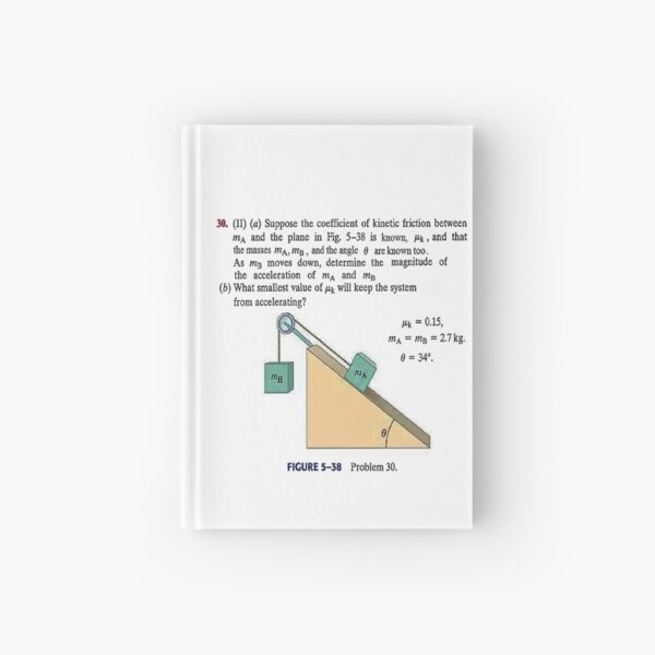 Physics problem: Suppose the coefficient of kinetic friction between the mass and the plane is known. #Physics #Education #PhysicsEducation,  Hardcover Journal