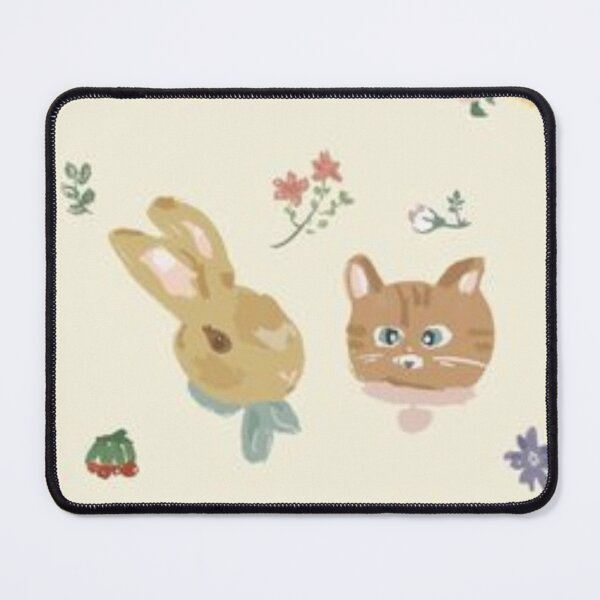 Item preview, cute cat, rabbit, and flowers pastel aesthetic pink wallpaper designed and sold by diririna.