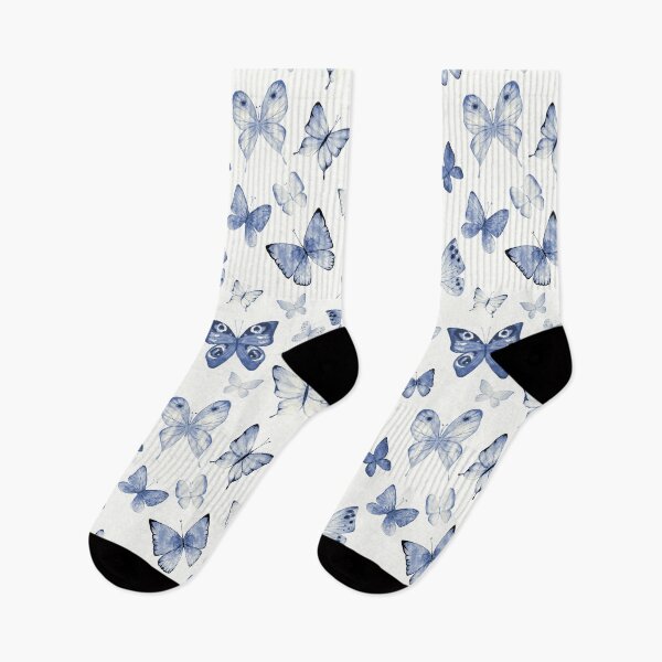 Item preview, Seamless botanical summer pattern with indigo blue watercolor butterflies designed and sold by olgersart.