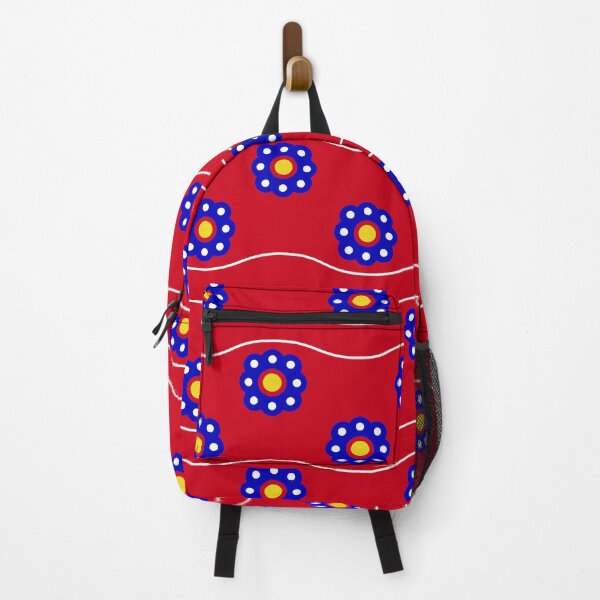 Item preview, Boho Hippie national Slavic Moravian Hungarian style motif blue floral with red background ethnic seamless pattern designed and sold by Yellowduckstudio.