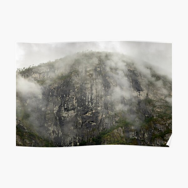 A beautiful mountain view in Norway on a foggy day Poster