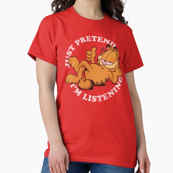 Vista previa del artículo con la obra «Garfield solo finge que estoy escuchando», diseñado y vendido por FifthSun.