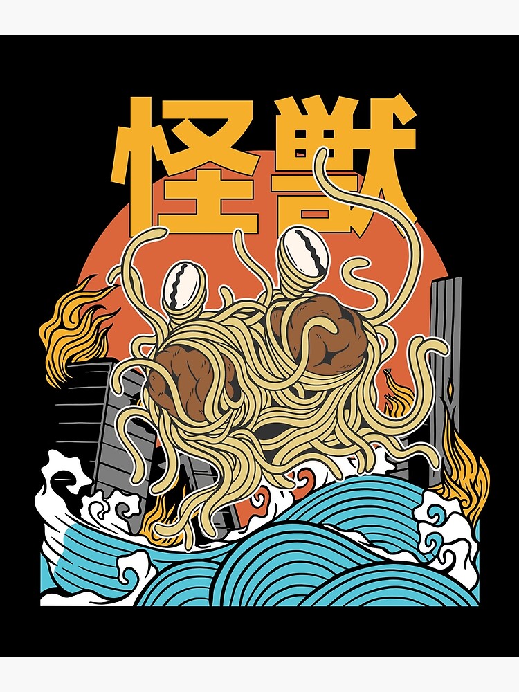 Discover Giant Flying Spaghetti Monster Sunset Japanese Premium Matte Vertical Poster