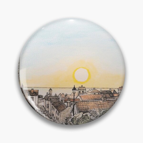 Item preview, Aldeburgh Steps sunrise watercolour and ink painting designed and sold by Tom Crittenden.