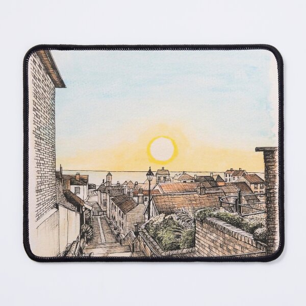 Item preview, Aldeburgh Steps sunrise watercolour and ink painting designed and sold by Tom Crittenden.