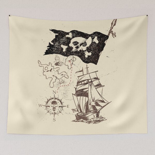 Item preview, Pirate Map - Jolly Roger - Ship - Treasure - Booty - Black Flag - Compass - Sailing designed and sold by ViTee Design.