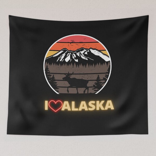 Item preview, Alaska Usa I Love Alaska Mountains Neon Retro Sunset designed and sold by FreeMind-Design.