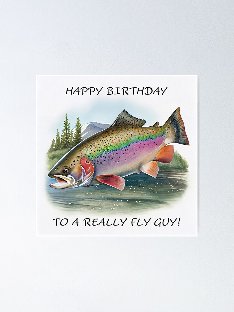 Rainbow trout fish watercolor Happy Birthday | Poster