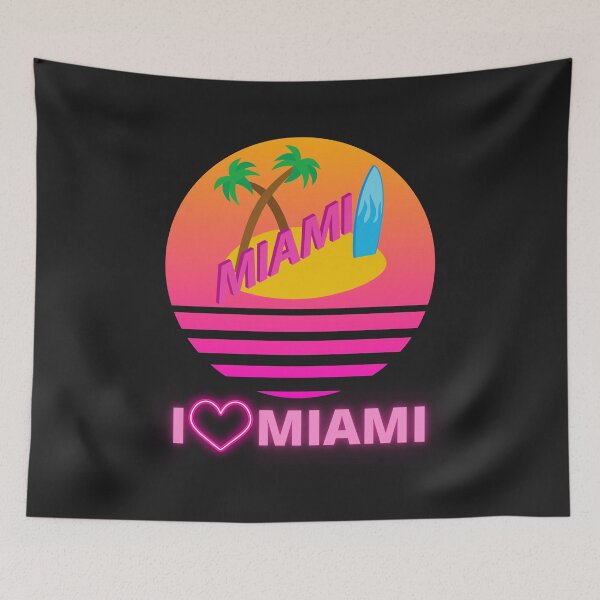 Item preview, I Love Miami Floryda USA Palm Trees Neon Retro Sunset designed and sold by FreeMind-Design.