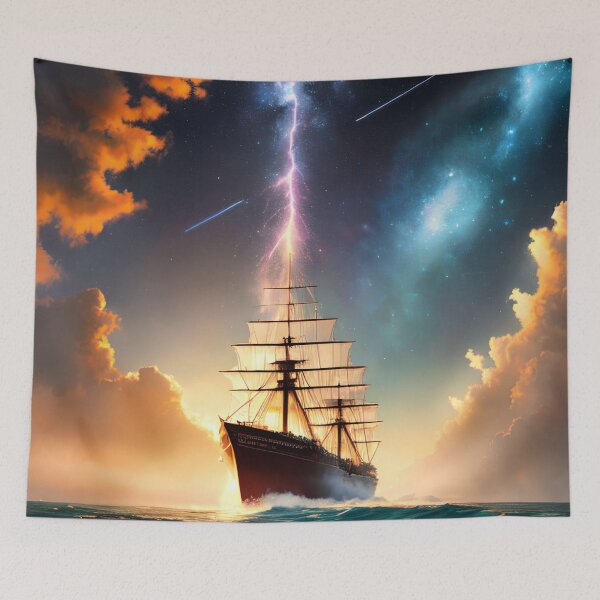 Item preview, Exploring the Depths of the Universe: A Stunning Painting of a Ship on a Galactic Ocean designed and sold by D3monic.