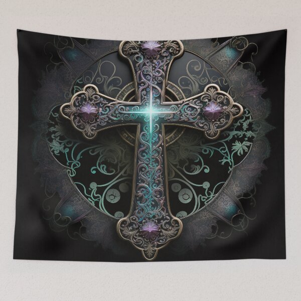 Item preview, Stunning Gothic Cross in Hues of Purple and Turquoise designed and sold by Dragonstrom.
