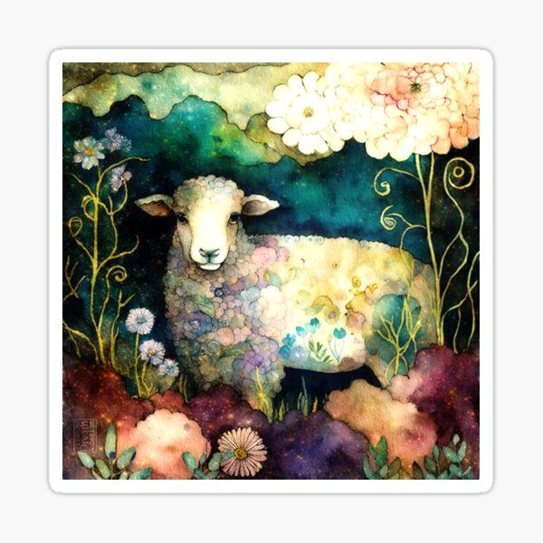 Sheep , Watercolor Farm Animals Sticker