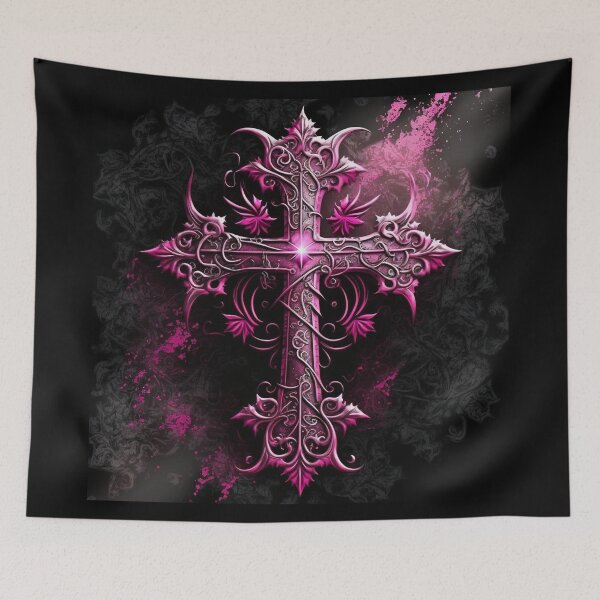 Item preview, Ornate Gothic Iron Cross in Hues of Pink and Silver designed and sold by Dragonstrom.