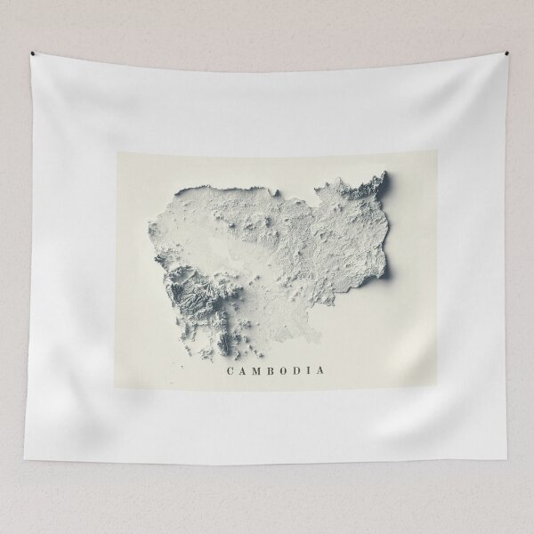 Item preview, Cambodia Shaded Relief Map 3D digitally-rendered designed and sold by ThinkAboutMaps.