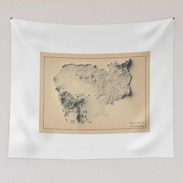 Item preview, Cambodia Shaded Relief Map 3D digitally-rendered designed and sold by ThinkAboutMaps.