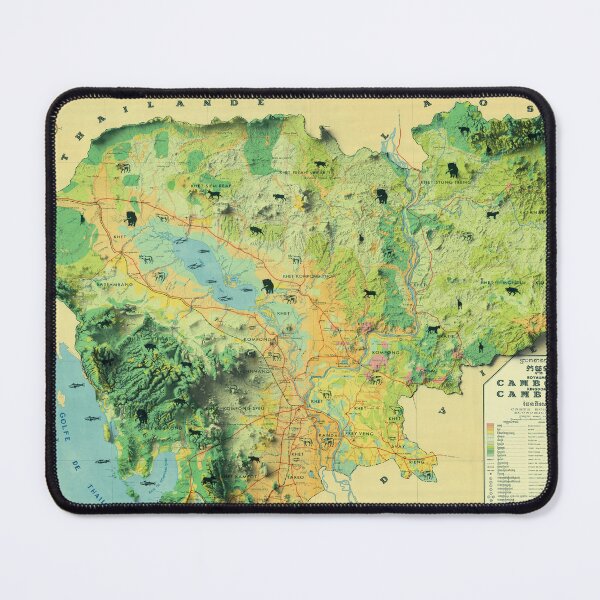 Item preview, 1964 Cambodia Shaded Relief Map 3D digitally-rendered designed and sold by ThinkAboutMaps.