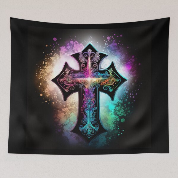 Item preview, Black Rainbow Glowing Gothic Cross designed and sold by Dragonstrom.