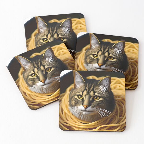 Aperçu de l'œuvre Chat mangeant des spaghettis créée et vendue par OkGalerieRB.
