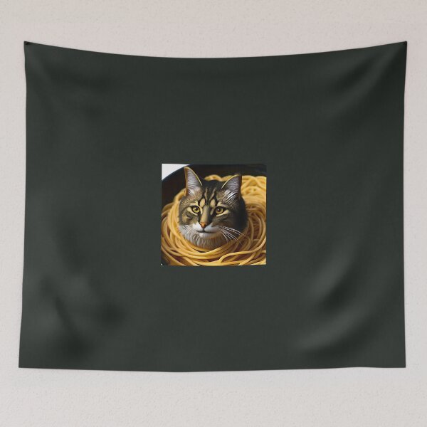 Aperçu de l'œuvre Chat mangeant des spaghettis créée et vendue par OkGalerieRB.
