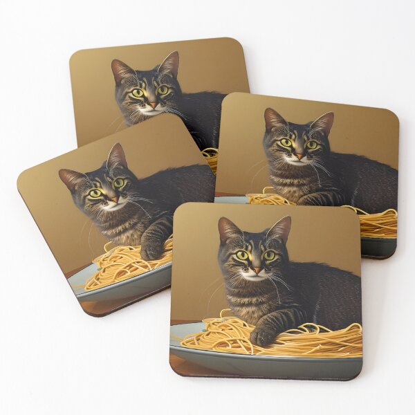 Aperçu de l'œuvre Chat mangeant des spaghettis créée et vendue par OkGalerieRB.