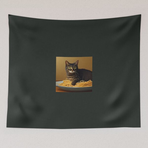 Aperçu de l'œuvre Chat mangeant des spaghettis créée et vendue par OkGalerieRB.