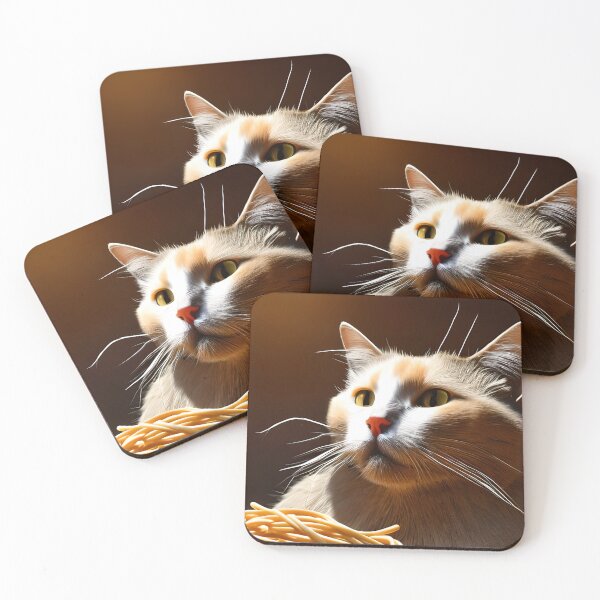 Aperçu de l'œuvre Chat mangeant des spaghettis créée et vendue par OkGalerieRB.