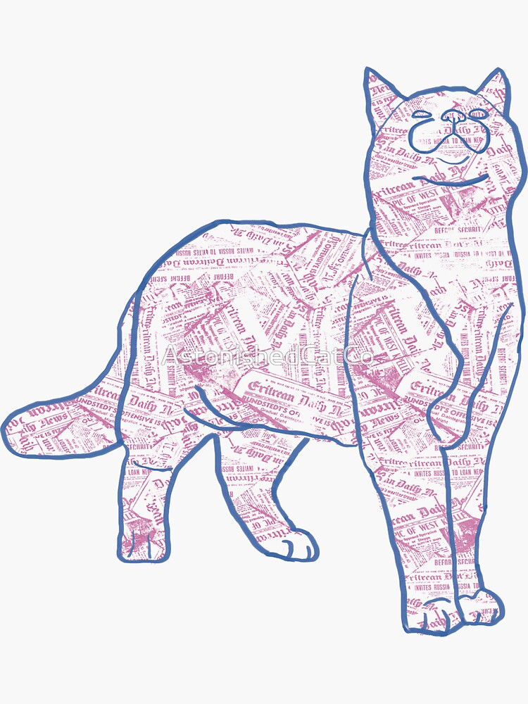 Thumbnail 3 of 3, Sticker, Cat and Pattern - Newspapers - Astonished Cat Company - Great Gift for Cat Lovers designed and sold by AstonishedCatCo.