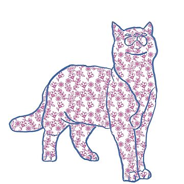 Artwork thumbnail, Cat and Pattern - Flowers - Astonished Cat Company - Great Gift for Cat Lovers by AstonishedCatCo