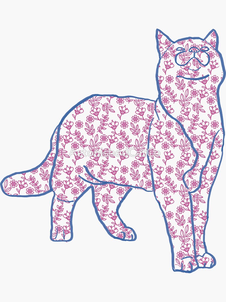 Thumbnail 3 of 3, Sticker, Cat and Pattern - Flowers - Astonished Cat Company - Great Gift for Cat Lovers designed and sold by AstonishedCatCo.